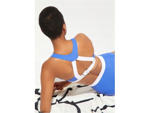 B.P.C bikini bustier niebieskie z białym wykończeniem figi wysoki stan