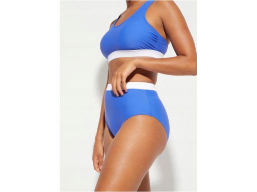 B.P.C bikini bustier niebieskie z białym wykończeniem figi wysoki stan