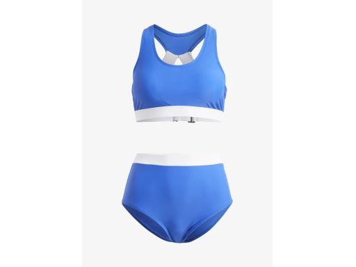 B.P.C bikini bustier niebieskie z białym wykończeniem figi wysoki stan