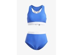 B.P.C bikini bustier niebieskie z białym wykończeniem figi wysoki stan