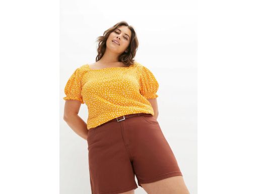 B.P.C bluzka bufiasty rękaw żółta w białe grochy z krepy r.44/46