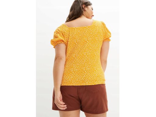 B.P.C bluzka bufiasty rękaw żółta w białe grochy z krepy r.44/46