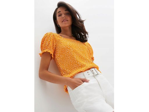 B.P.C bluzka bufiasty rękaw żółta w białe grochy z krepy r.44/46
