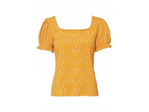 B.P.C bluzka bufiasty rękaw żółta w białe grochy z krepy r.44/46