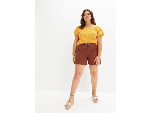 B.P.C bluzka bufiasty rękaw żółta w białe grochy z krepy r.44/46