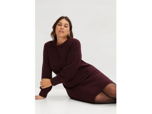 B.P.C sukienka czekoladowa dzianinowa bufiaste rękawy 32/34.