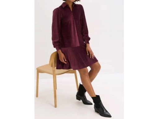 B.P.C sztruksowa sukienka jagodowa z kołnierzykiem 36/38.