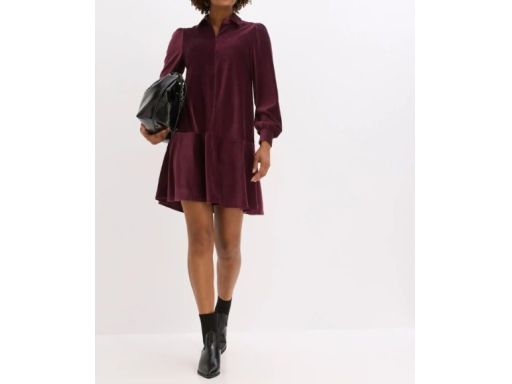 B.P.C sztruksowa sukienka jagodowa z kołnierzykiem 36/38.