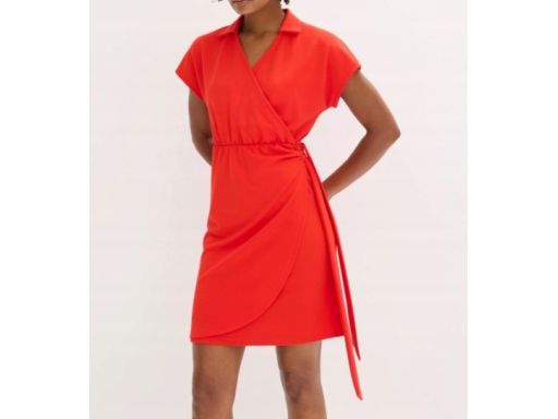 B.P.C czerwona sukienka efektem założenia kopertowego 48/50.