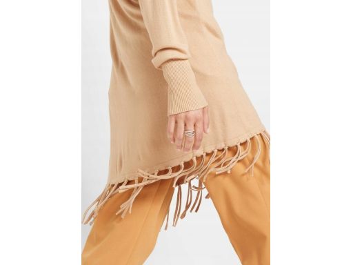 B.P.C beżowy sweter z szerokim golfem i frędzlami ^36/38