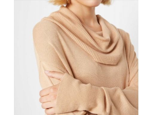 B.P.C beżowy sweter z szerokim golfem i frędzlami ^36/38