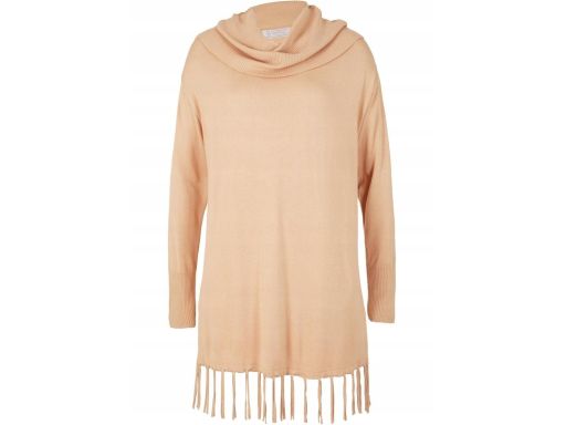 B.P.C beżowy sweter z szerokim golfem i frędzlami ^36/38