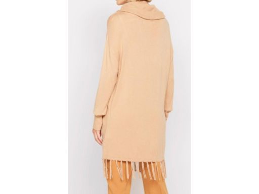 B.P.C beżowy sweter z szerokim golfem i frędzlami ^36/38
