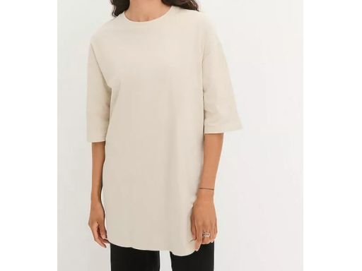 B.P.C dłuższy t-shirt damski rękaw 3/4 beżowy 48/50.