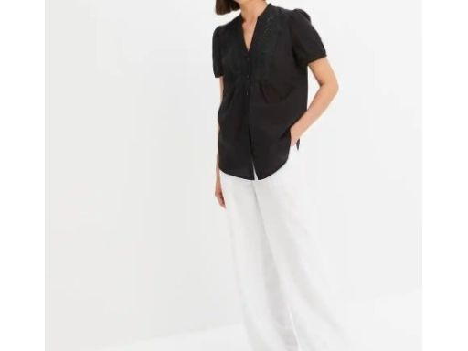 B.P.C bluzka koszulowa czarna z haftem ażurowym r.36