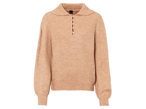 B.P.C beżowy sweter z dużym kołnierzem i guziczkami 52/54.