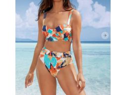 B.P.C bikini na fiszbinach kolorowe z figami z wysokim stanem r.48(95C