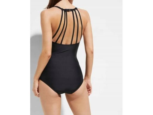B.P.C czarny kostium kąpielowy z ozdobnymi paskami na plecach 44.