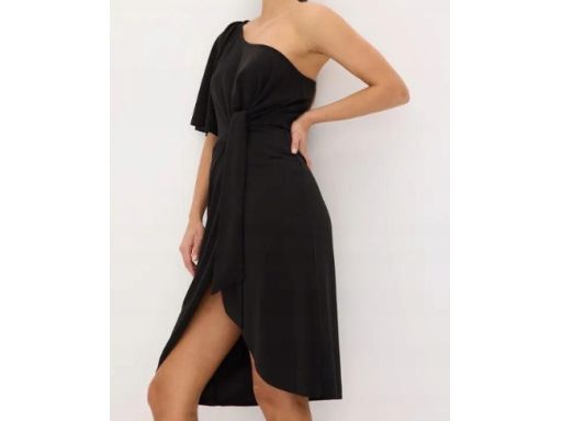 B.P.C sukienka mała czarna na jedno ramię z wiązaniem ^48/50