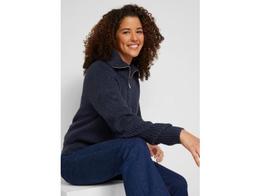 B.P.C granatowy sweter z półgolfem krótki 44/46.