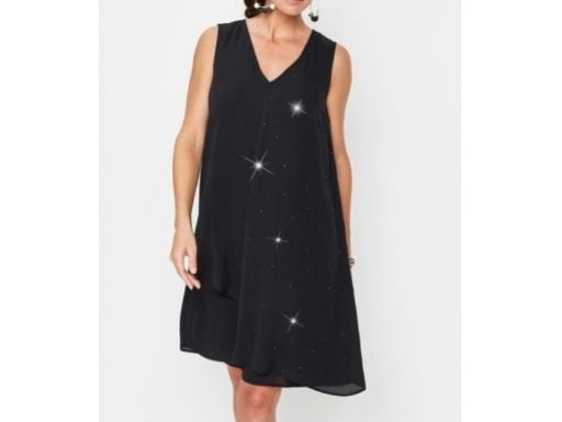 B.P.C. czarna sukienka trapezowa z kryształkami Swarovskiego 38