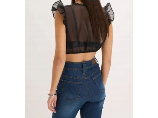 B.P.C damska bluzka krótka w stylu ludowym prześwitujaca czarna r.46