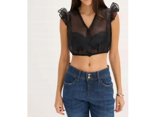 B.P.C damska bluzka krótka w stylu ludowym prześwitujaca czarna r.46