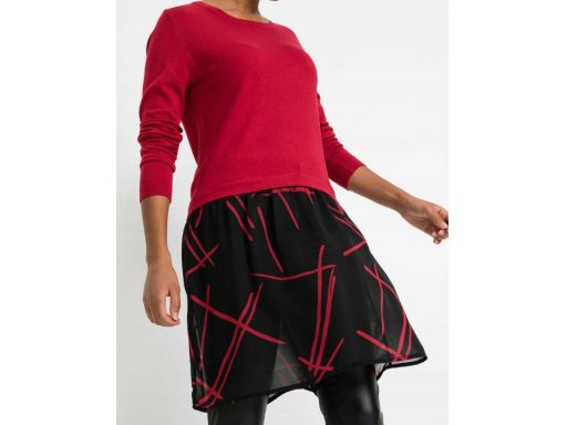 B.P.C czerwony sweter wstawką szyfonową 36/38