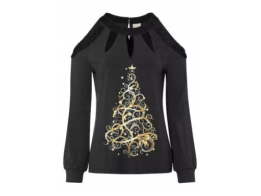 B.P.C bluzka świąteczna czarna z nadrukiem i wycięciami z cekinami 40/