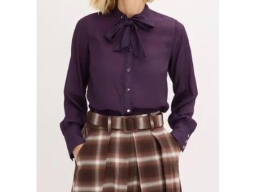 B.P.C fioletowa szyfonowa bluzka koszulowa z krawatką 52.