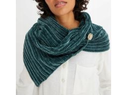 B.P.C szalik nowoczesny prążkowany butelkowa zieleń z guzikiem ^one si