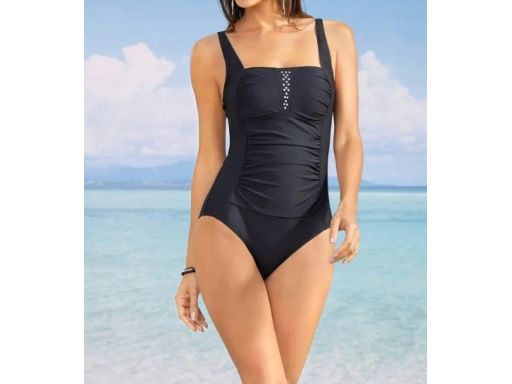 B.P.C kostium kąpielowy shape czarny z marszczeniem i dżetami 42.