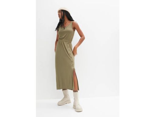 B.P.C sukienka midi z guzikami khaki z wiskozy 48/50.