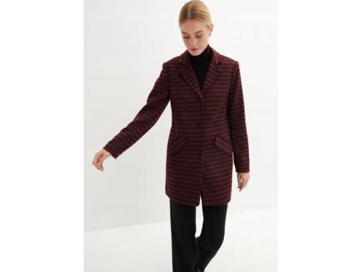 B.P.C płaszcz damski w pepitkę czarno-czerwony r.42
