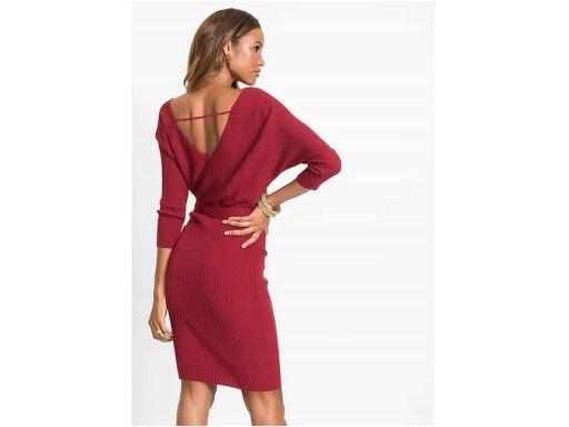 B.P.C sukienka dzianinowa bordo prążkowana z kopertowym dekoltem r.32/