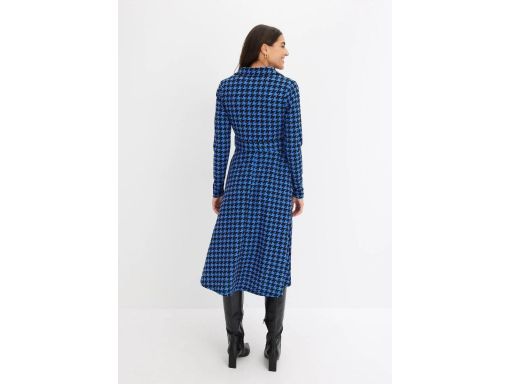 B.P.C sukienka midi czarno-szafirowa w pepitkę 32/34.