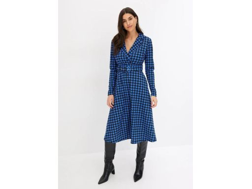 B.P.C sukienka midi czarno-szafirowa w pepitkę 32/34.