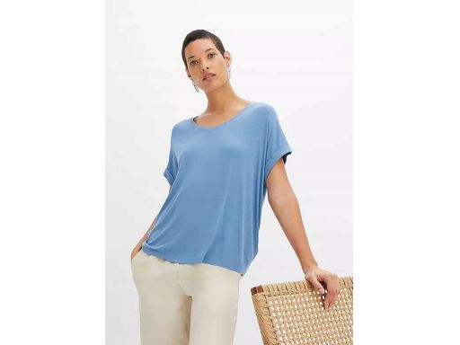 B.P.C t-shirt damski w serek z wiskozy niebieski r.44/46
