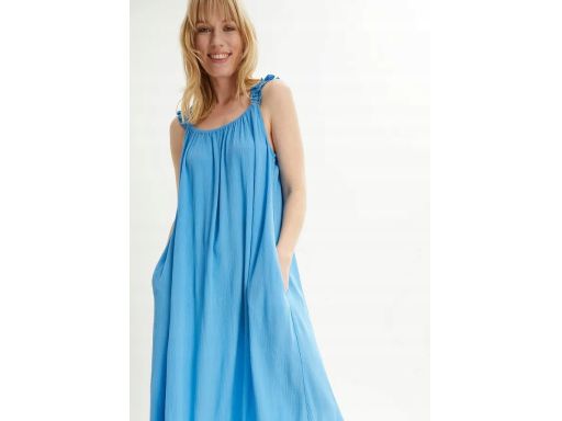 B.P.C sukienka z lekkiej krepy niebieska letnia r.42