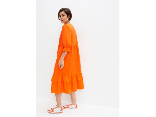 B.P.C pomarańczowa sukienka z falbankami bawełna midi ^50