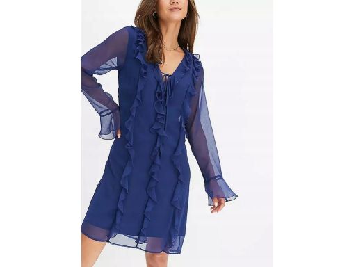 B.P.C sukienka szyfonowa granatowa z falbankami ^40