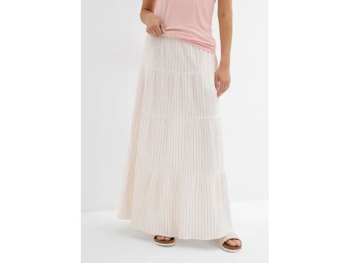 B.P.C spódnica maxi długa śmietankowa krepowana w paski r.48