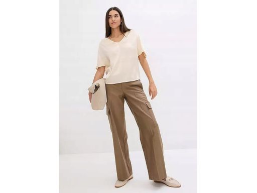 B.P.C satynowa beżowa bluzka z krótkim rękawem 52/54.