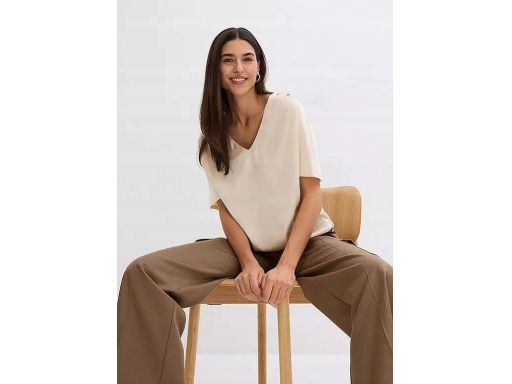 B.P.C satynowa beżowa bluzka z krótkim rękawem 52/54.