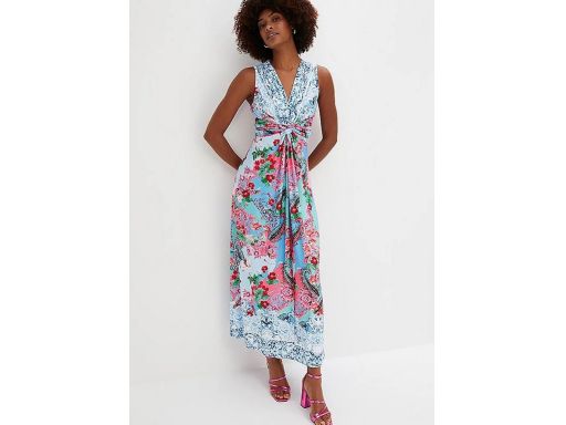 B.P.C długa sukienka kolorowa we wzory z ozdobnym splotem 36/38.