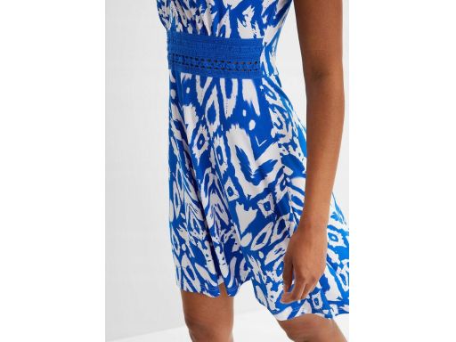 B.P.C letnia sukienka z nadrukiem i ażurowym paskiem niebieska 36/38.