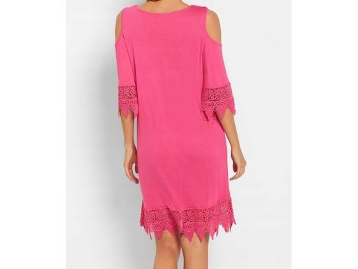 B.P.C sukienka tunika plażowa odkryte ramiona różowa z koronką r.44/46