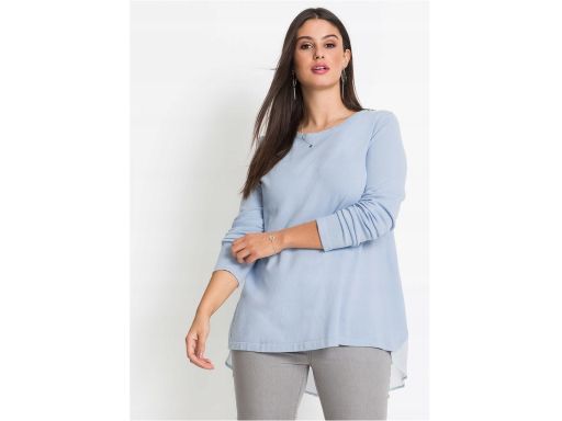 B.P.C sweter dzianinowy błękitny z koszulową wstawką r.44/46