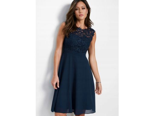 B.P.C sukienka szyfonowa z koronką granatowa 52.