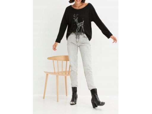 B.P.C antracytowy sweter z dżetami wzór jelonka ^56/58